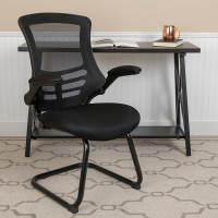 Flash Furniture BL-X-5C-GG Black Mesh Sled Base Side Reception Chair with Flip-Up Arms